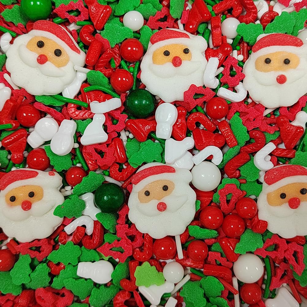 1 Bottle Christmas Sprinkles for Cookie Decorating Cake Toppers Candy Santa Claus Cupcake Topper Dessert Sprinkle with 6 Pieces