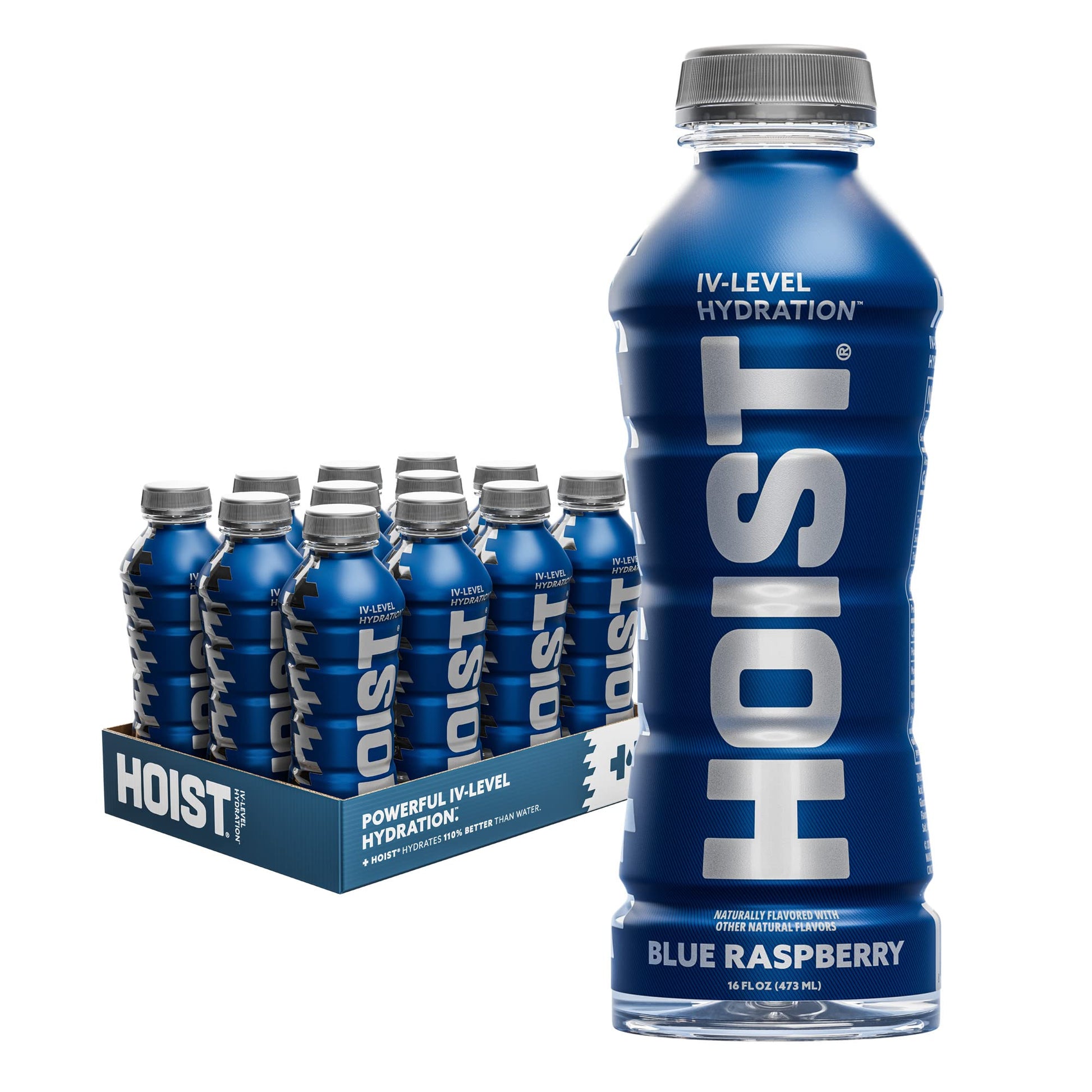 HOIST Premium Hydration Electrolyte Drink, IV-Level Hydration, Blue Raspberry, 16 Fl Oz (Pack of 12)