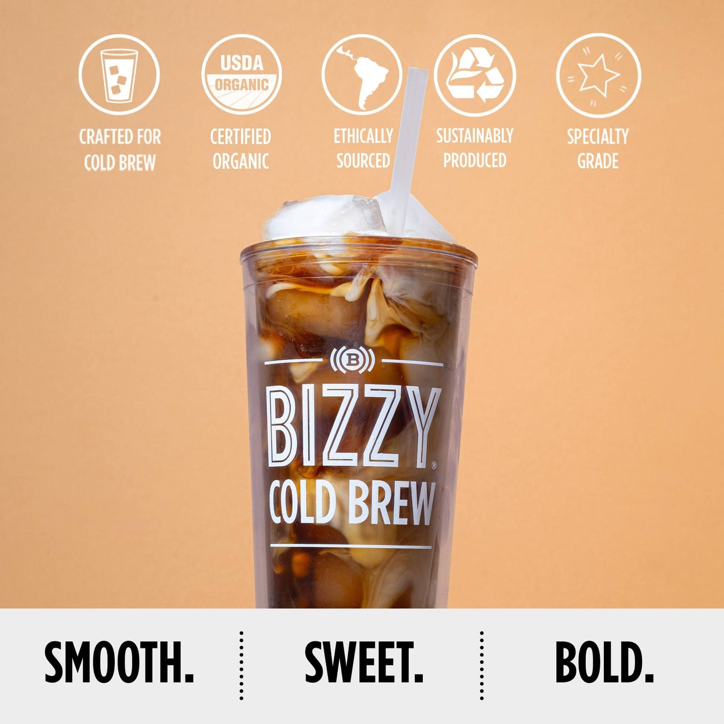 Bizzy Organic Cold Brew Coffee | Dark & Bold Blend | Coarse Ground Coffee | Dark Roast | Micro Sifted | Specialty Grade | 100% Arabica | 2 Lb
