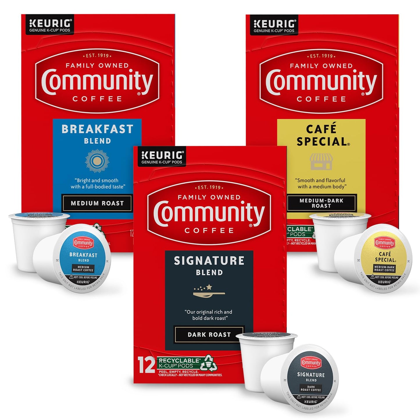 Community Coffee Variety Pack Coffee Pods, Medium Dark Roast, 36 Count, Compatible with Keurig 2.0, 13.8 Ounce