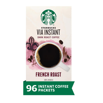 Starbucks Via Instant Coffee, Dark Roast Coffee, French Roast, 100% Arabica, 12 Boxes (96 Packets)