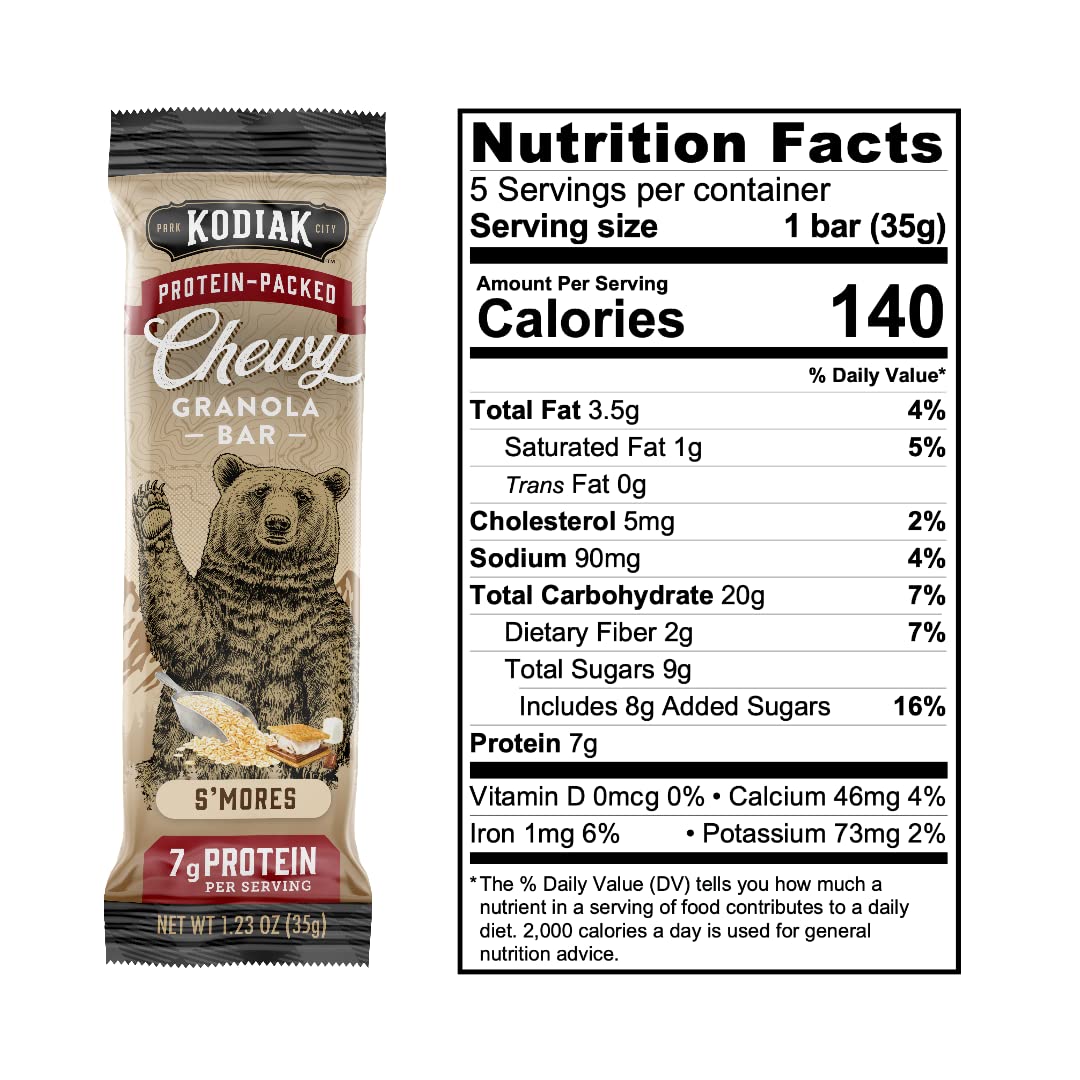 Kodiak Cakes Protein Chewy Granola Bar, Smores, (Pack of 4 Boxes)