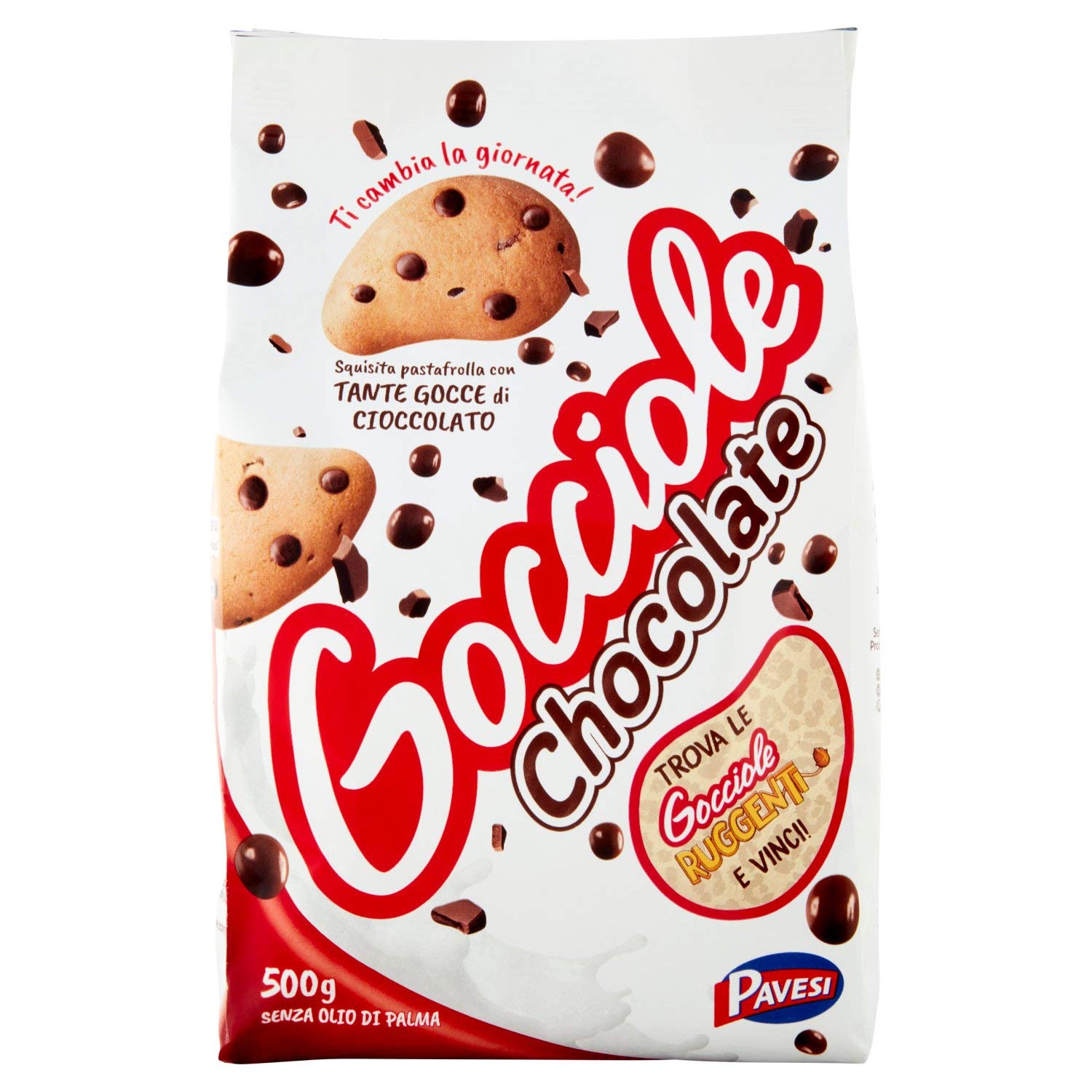Pavesi: ''Gocciole Chocolate'' Biscuits With Chocolate Drops , No Palm Oil - 17,6 Oz /500G , (Pack Of 4)