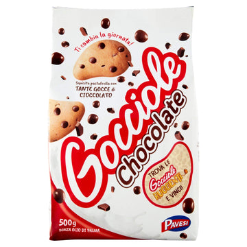 Pavesi: ''Gocciole Chocolate'' Biscuits With Chocolate Drops , No Palm Oil - 17,6 Oz /500G , (Pack Of 4)