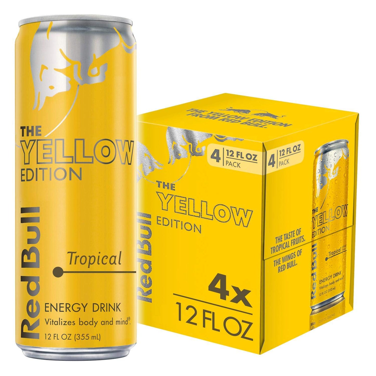 Red Bull Yellow Edition Tropical Energy Drink - 12 Fl Oz, 4 Cans, Model RB226929
