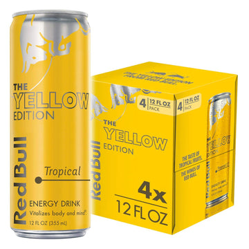 Red Bull Yellow Edition Tropical Energy Drink - 12 Fl Oz, 4 Cans, Model RB226929