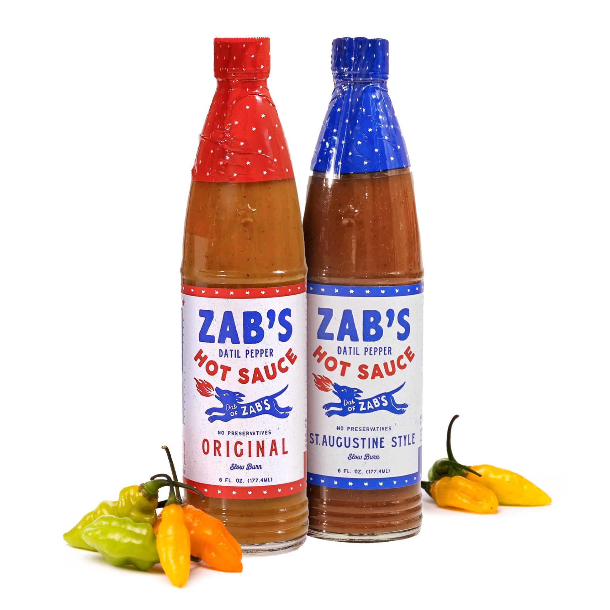 Zab'S Datil Pepper Hot Sauce 2-Pack Bundle (Original And St. Augustine Style 6Oz) Signature Slow Burn From Rare Datil Peppers |