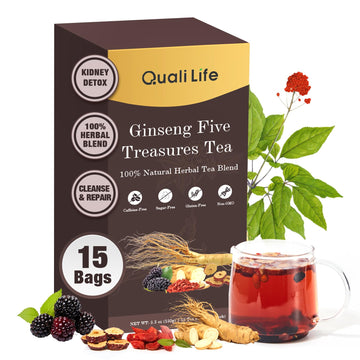 Ginseng Five Treasures Herbal Tea Bags, Traditional Chinese Herbal Blend with 7 Ingredients, Natural Tea for Women & Men (1 Pack