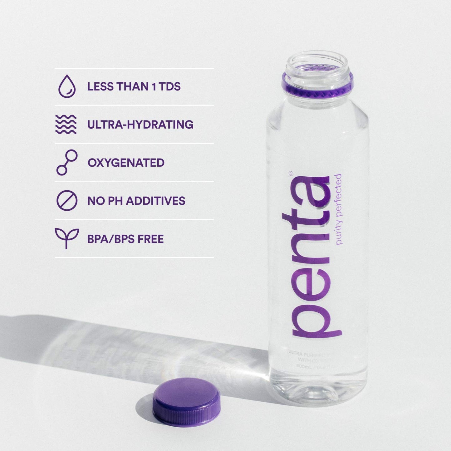 Penta Ultra-Purified Water, Oxygen Infused Natural pH Hydration, Solar-Powered 13 Step Purification Process,16.9 Fl Oz (Pack of
