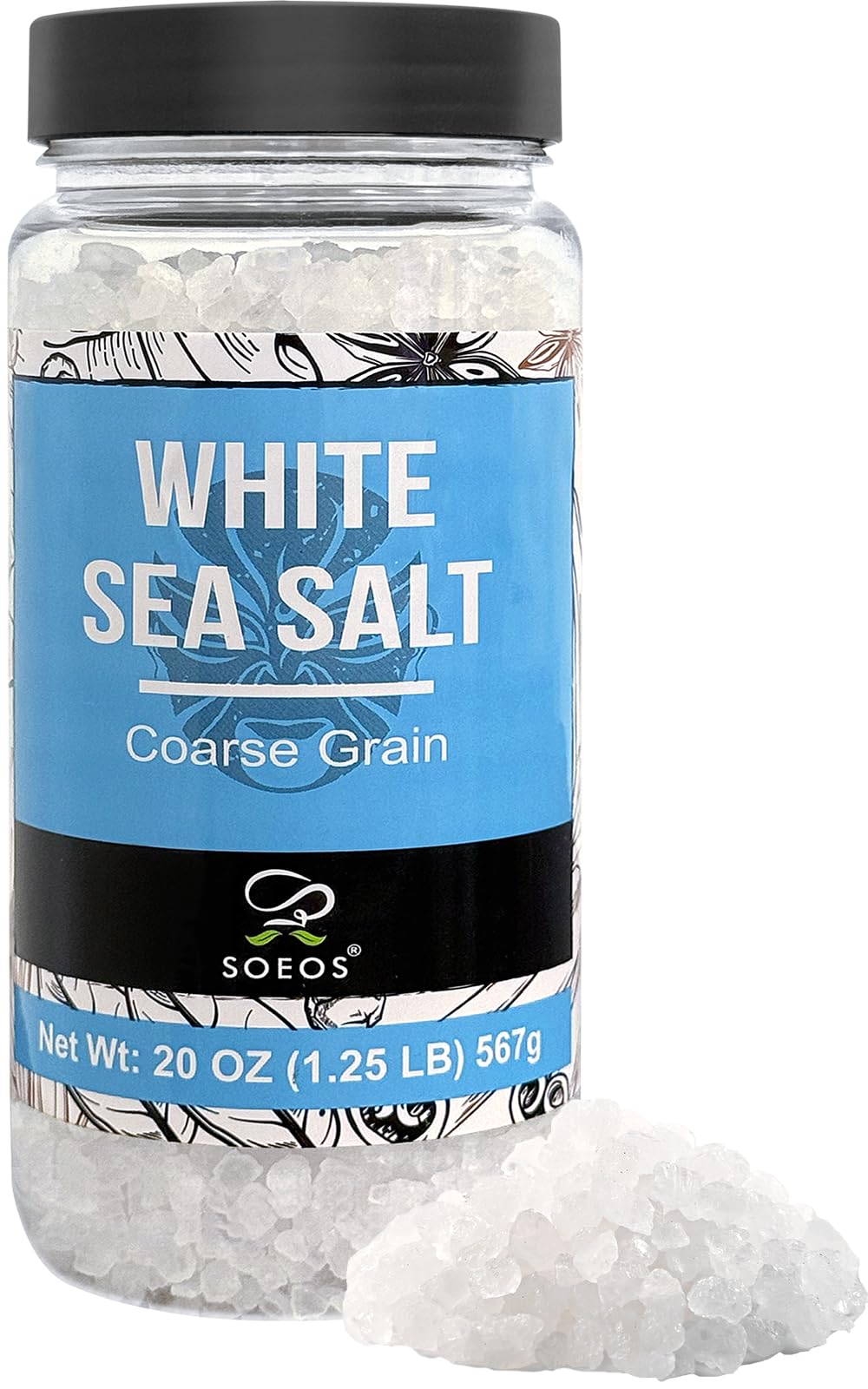 Soeos Sea Salt, Coarse Grain, 20 Oz (1.25 Pound), Non-GMO, Nature Himalayan White Salt, Rock Salt for Grinder Refill (Pack of 1)