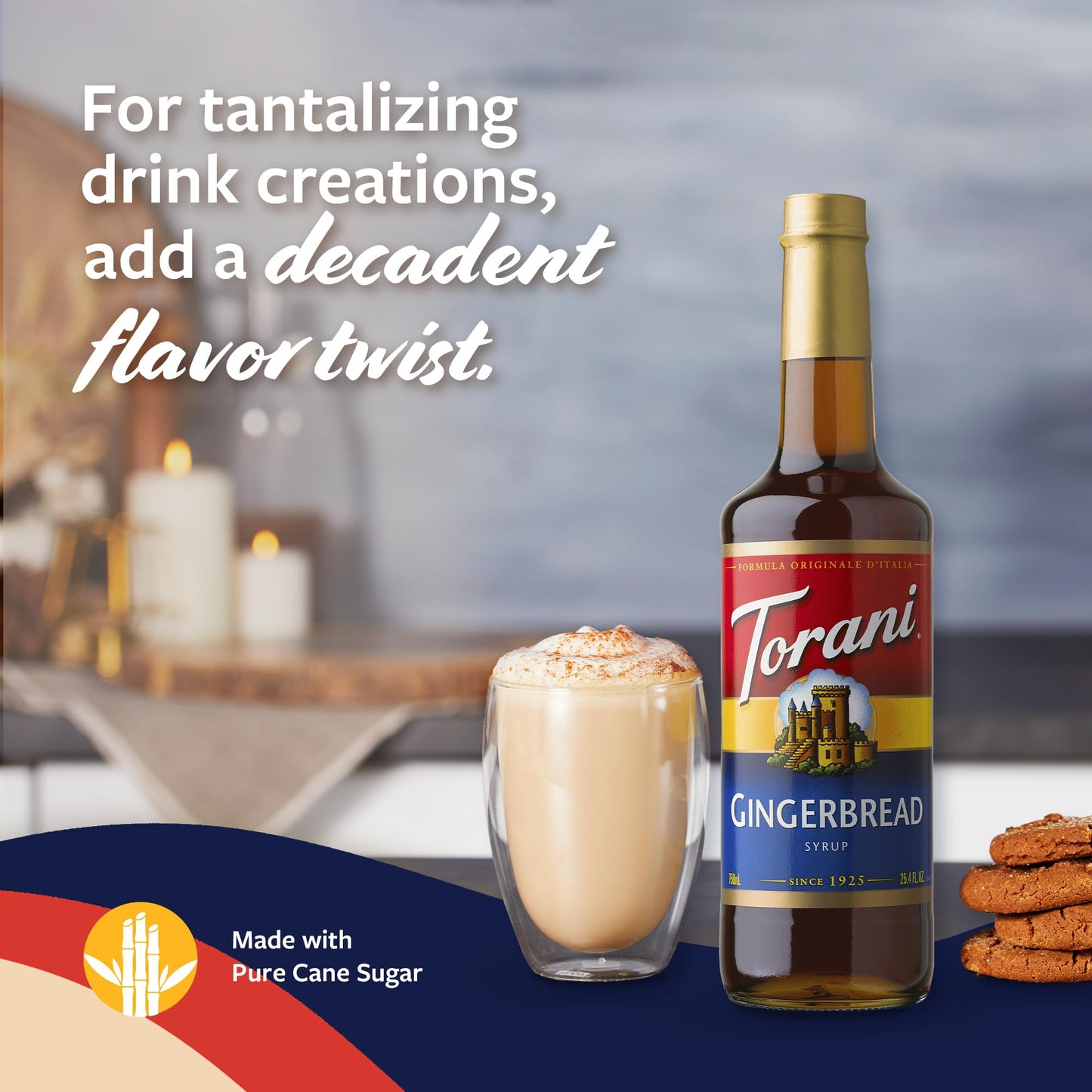 Torani Coffee Syrup  Gingerbread Flavoring for Drinks  Pump Included  25.4 Fl Oz