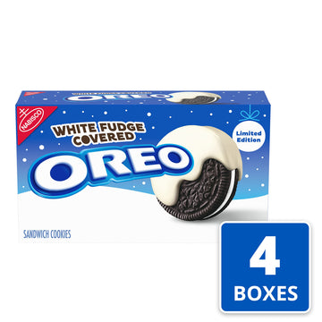 Oreo White Fudge Covered Chocolate Sandwich Cookies, Limited Edition, 8.5 oz Pack of 4, Holiday