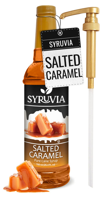 Syruvia Salted Caramel Syrup - Salted Caramel Coffee Syrup Flavor, 25.4 fl oz, Kosher, Gluten Free, Perfect for Coffee, Drinks, 