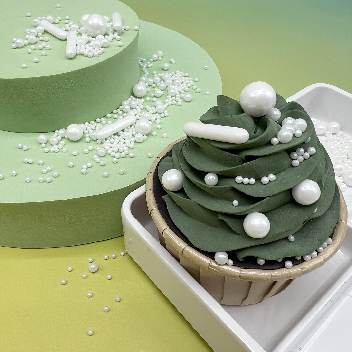 White Sprinkles For Cake Decorating, 4.6Oz White Rod And Pearl Sprinkles Mix For Baking, Cupcake, Cookie, Ice Cream, Donuts And