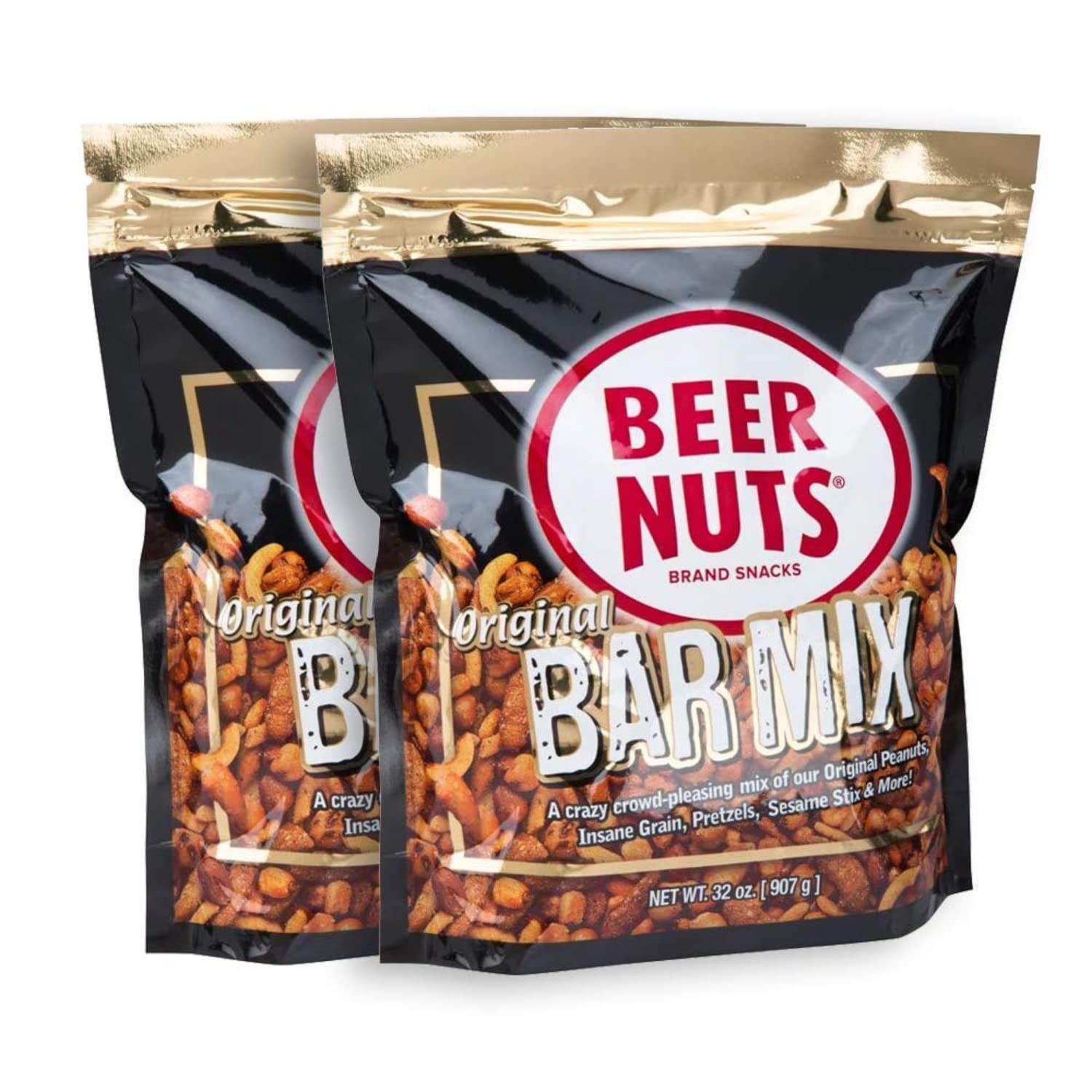 Malt-Inspired Nuts Original Bar Mix - Crunchy Party Pretzels, Cheese Sticks, Sesame Sticks, Roasted Corn Nuts, & Original Roasted Sweet Glazed Peanuts - Snack Chips Alternative - 32 Oz Resealable Bag (2 Pack)