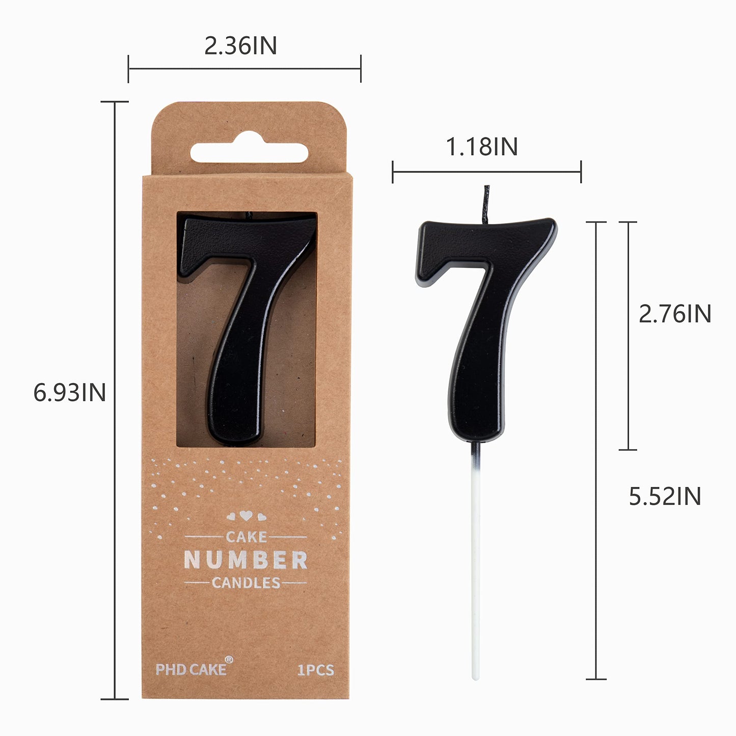 PHD CAKE 2.76 Inch Black Number Birthday Candles, Wax Material, Size 7
