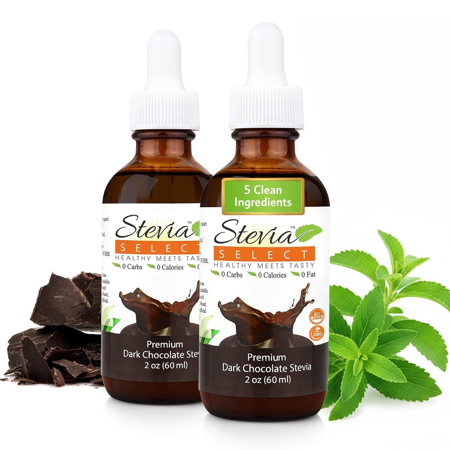 Stevia Select Dark Chocolate Pure Stevia Liquid - Zero Calorie Sweetener - All Natural Liquid Stevia Extract - Sugar Free Keto Sweetener 2 Oz (2 Pack)