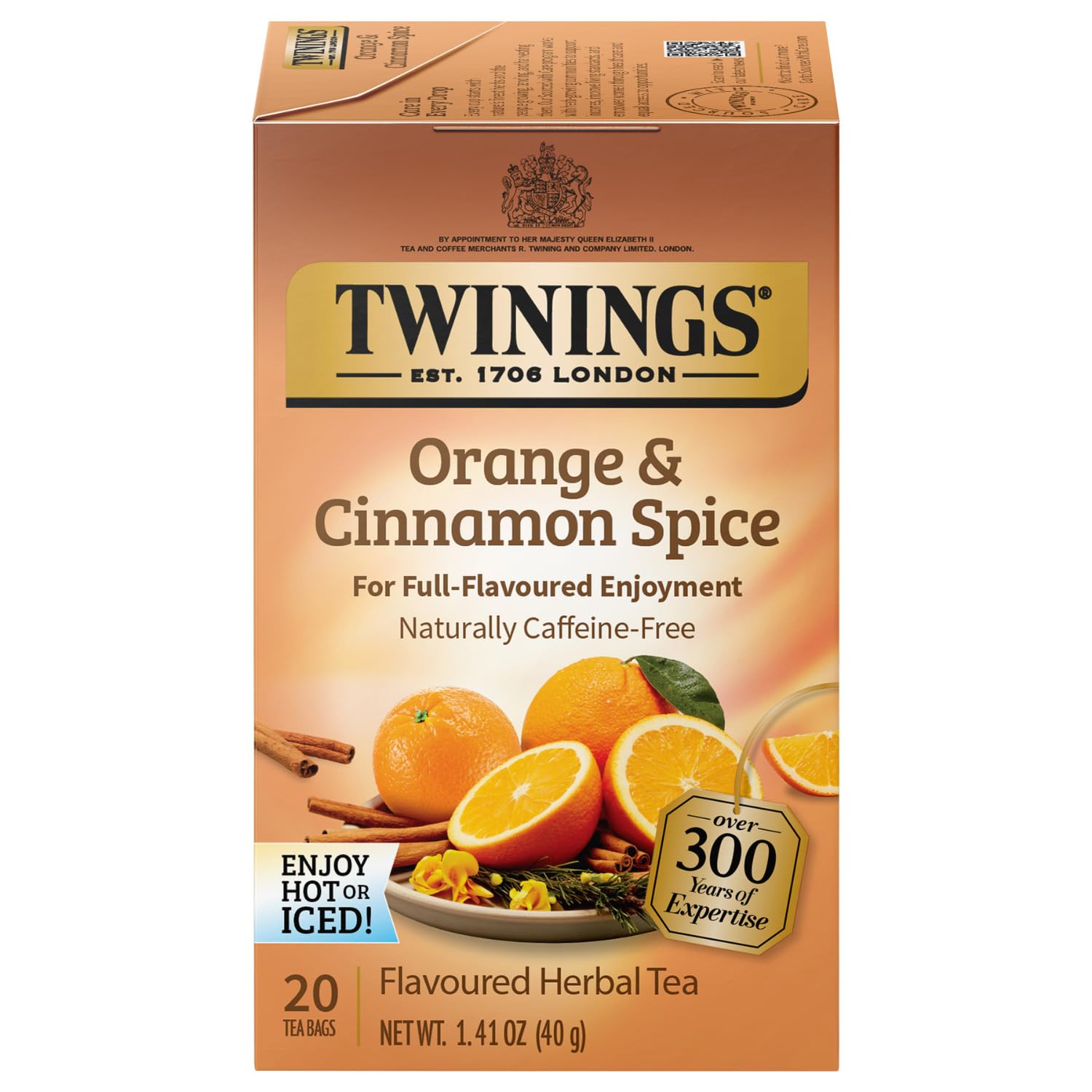 Twinings Herbal Tea Bags - Orange & Cinnamon Spice, Naturally Caffeine-Free, 20 Count, Individually Wrapped