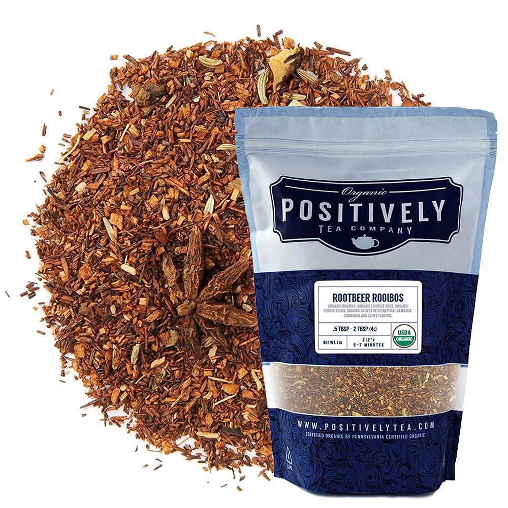 Organic Positively Tea Company Rooibos Tea, Loose Leaf, Root Beer Flavor, 16 Ounce