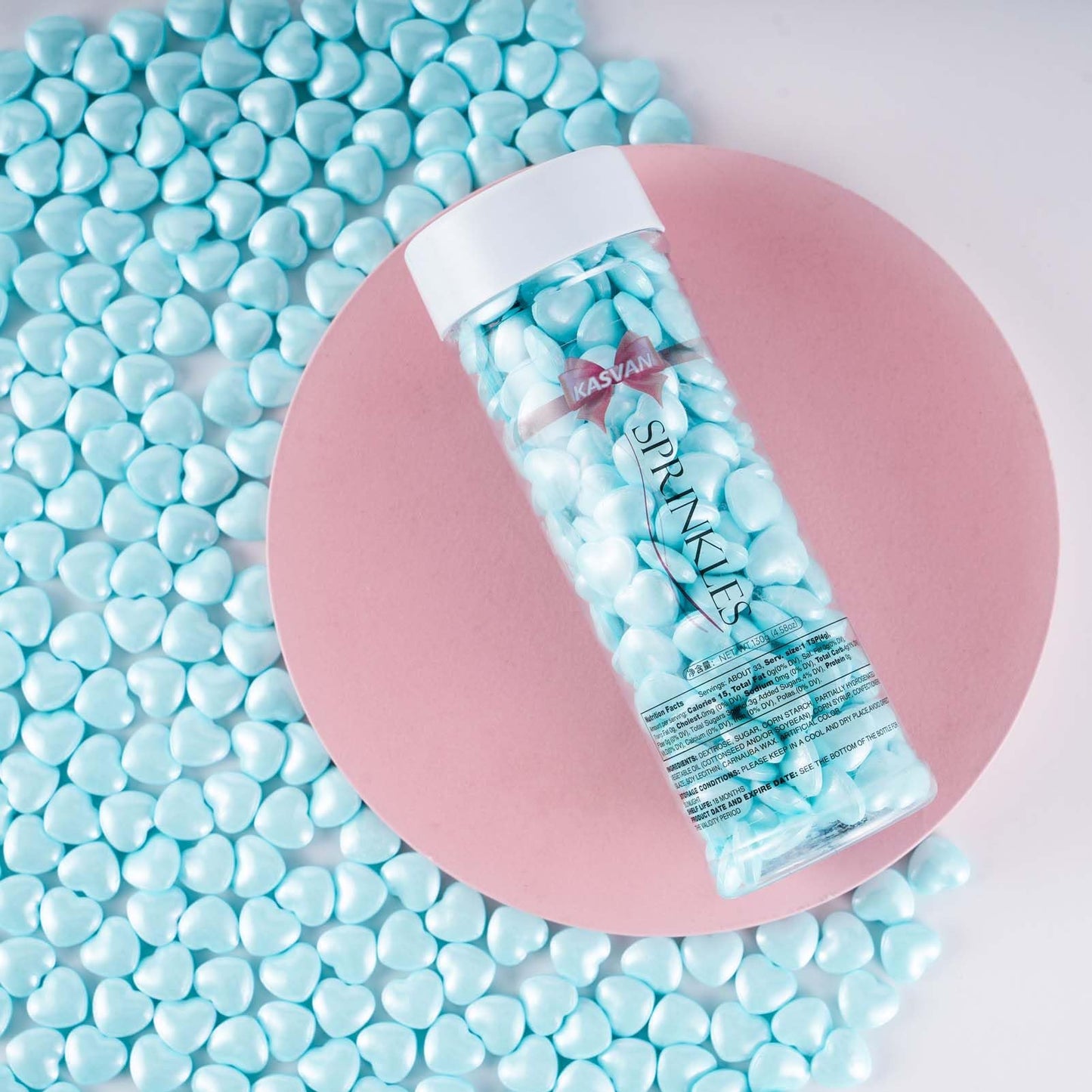Kasvan Blue Heart Shapes Sprinkles - Edible Candy Pearls 130G/4.58 Oz, Mix Size, Baking Cake Decorations, Ice Cream Toppings And