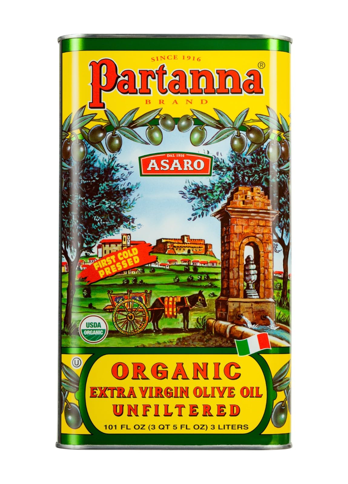 Partanna Organic Unfiltered Extra Virgin Olive Oil - Premium Organic Castelvetrano Oil Harvested In Sicily - Pure Authentic Ital