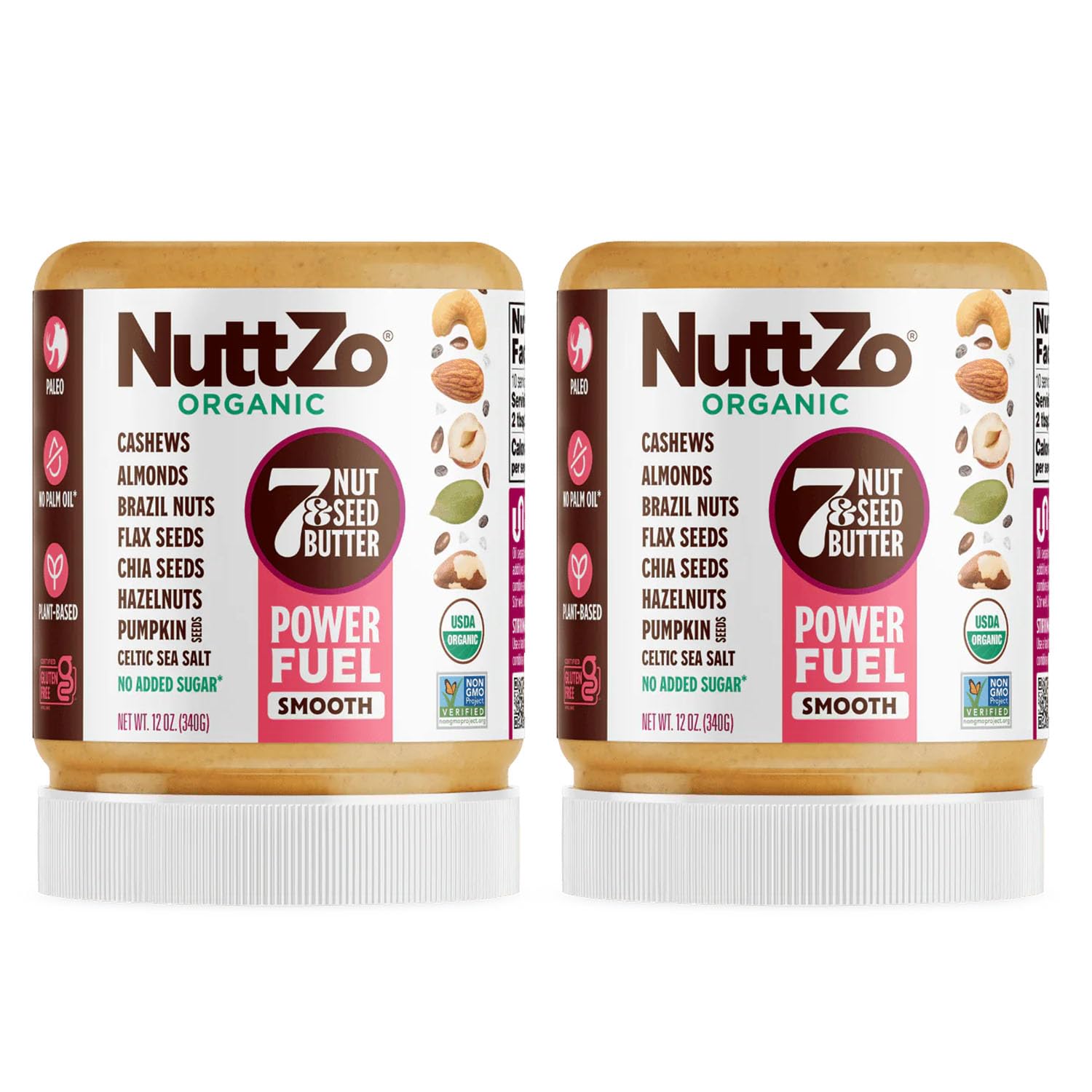 NuttZo Organic Power Fuel Smooth 7 Nuts & Seeds Butter Spread|Paleo and Keto Friendly| Peanut & Gluten Free, Vegan, and Kosher, 