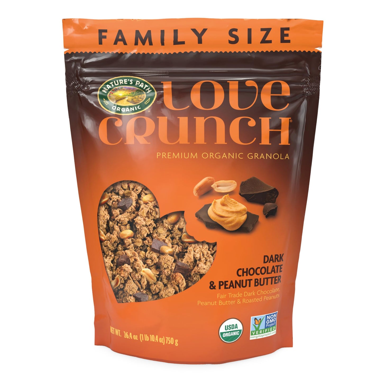 Love Crunch Organic Dark Chocolate & Peanut Butter Granola, 26.4 oz (Pack of 6), Non-GMO, Fair Trade, by Nature s Path