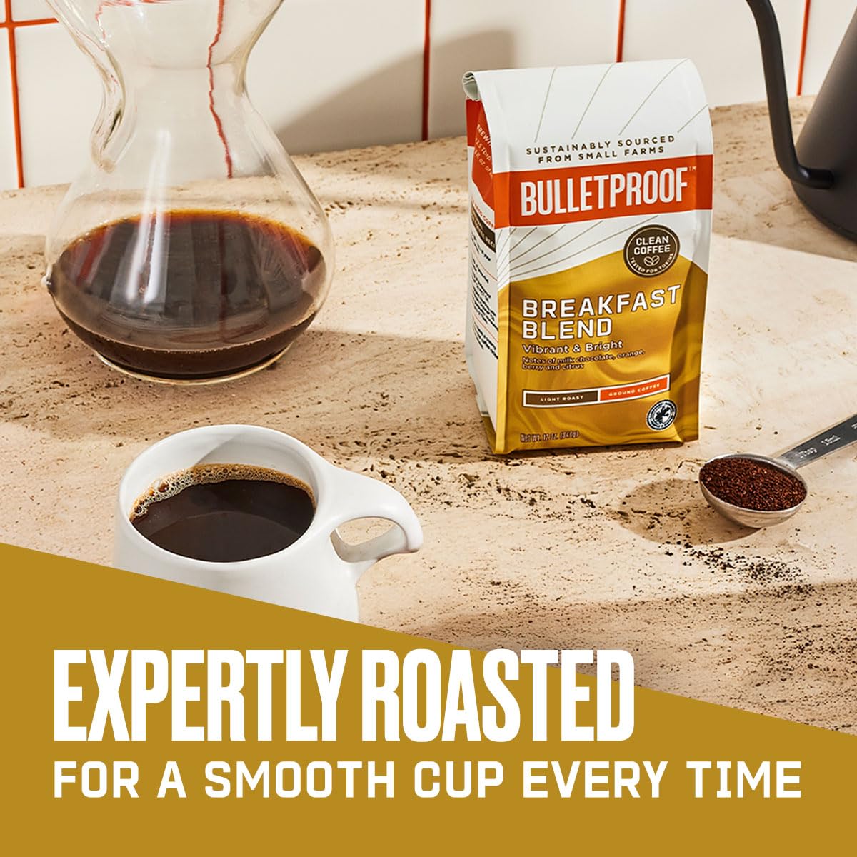 Bulletproof Breakfast Blend Light Roast Ground Coffee, 12 Ounces, 100% Arabica Coffee Sourced From Guatemala, Colombia & El Salv