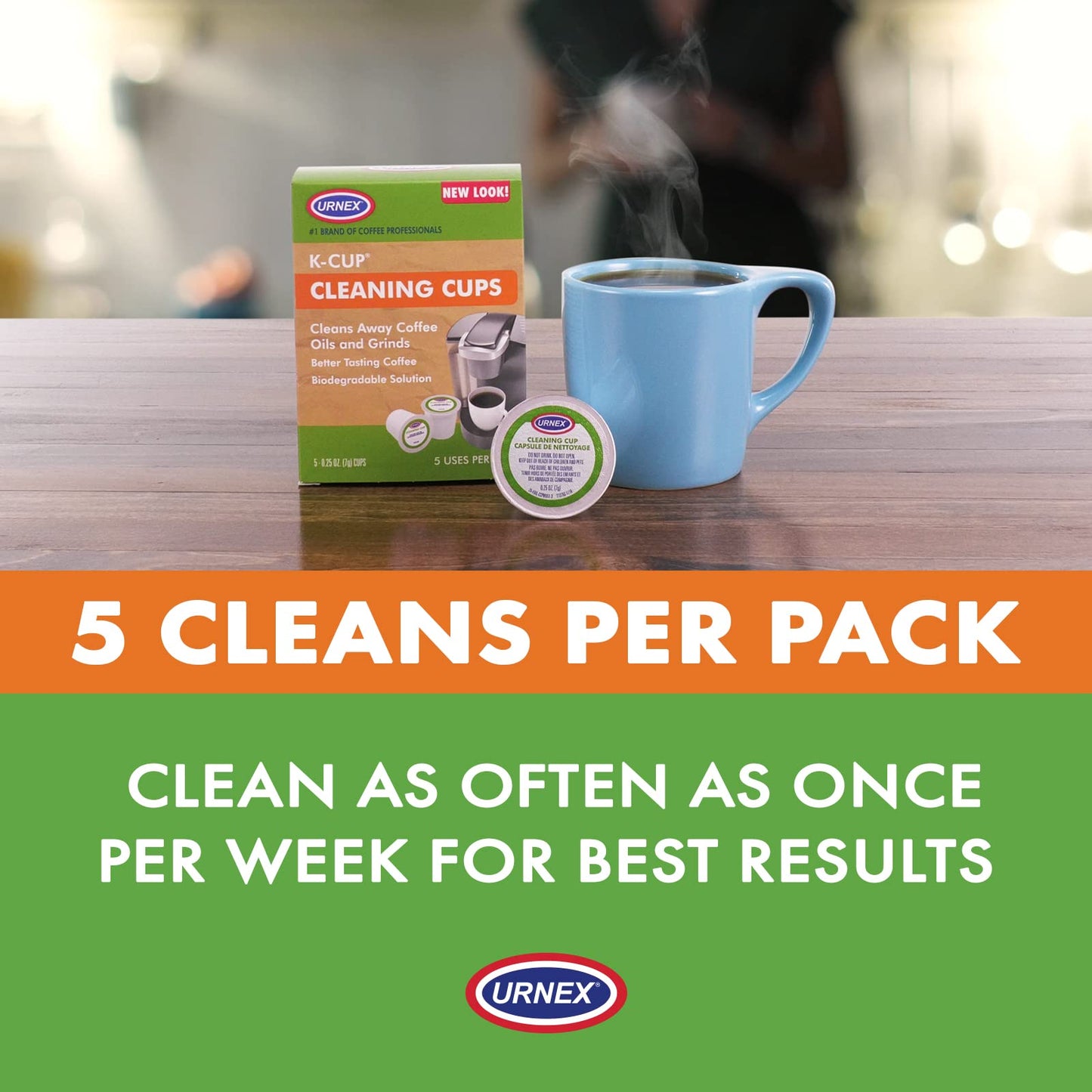 Urnex Cleaning Pods - Compatible with Keurig 1.0 & 2.0 - 5 Pods - Plastic - 4 Ounce (Pack of 1) - White