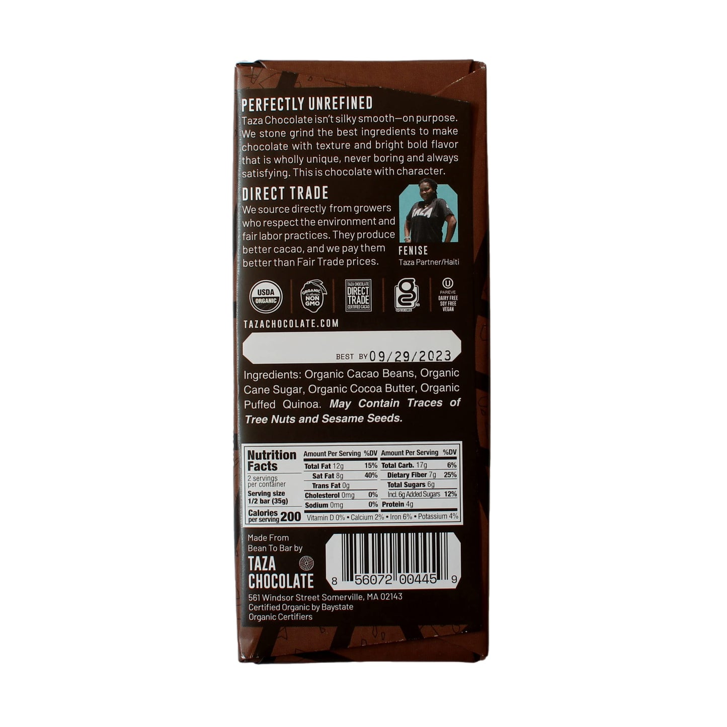 Taza Chocolate Organic Amaze Bar 80% Stone Ground, Cacao Crunch, 2.5 Ounce (1 Count), Vegan