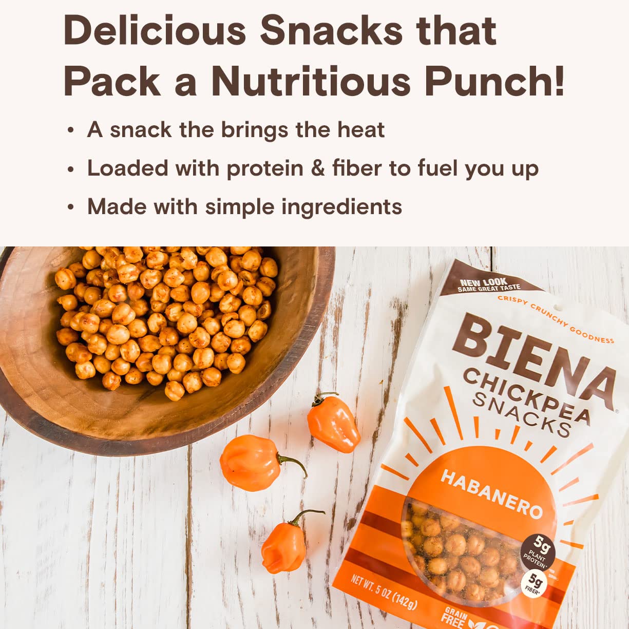 Biena Chickpea Snacks - Crunchy Roasted Chickpeas - High Fiber Vegan Protein Snacks For Adults And Kids - 4-Pack, 5 Ounce - Haba