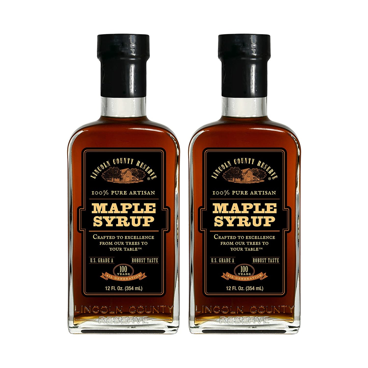 Lincoln County Reserve 100% Pure Maple Syrup, Robust Taste, 12 oz Glass Bottle, 2 Pack