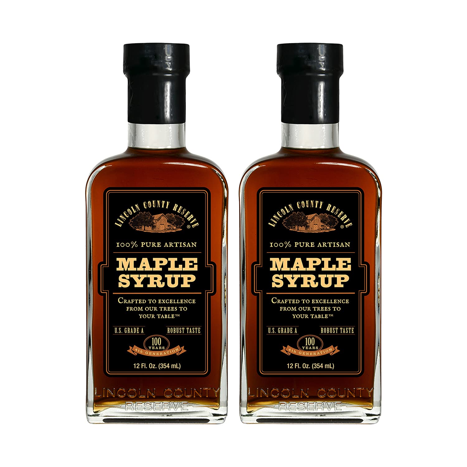 Lincoln County Reserve 100% Pure Maple Syrup, Robust Taste, 12 oz Glass Bottle, 2 Pack