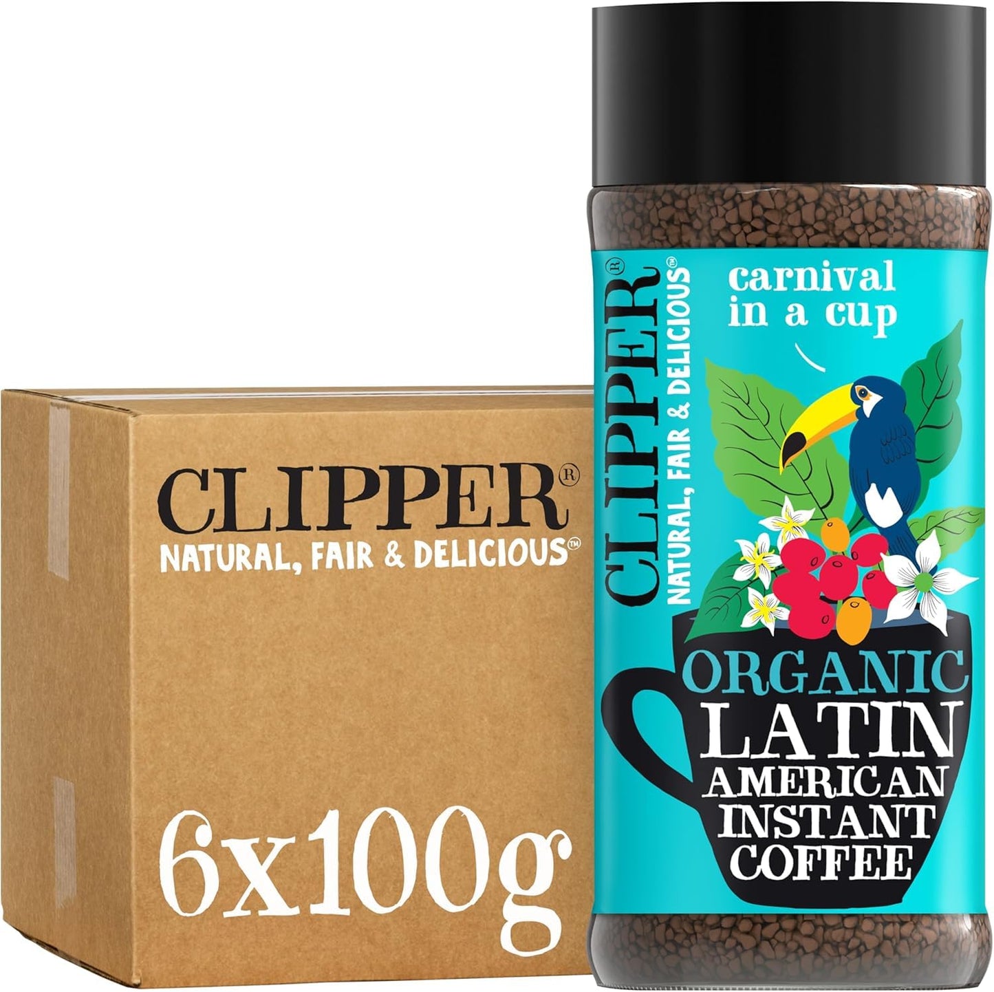 Clipper Coffee: Organic Latin American Instant Coffee - Medium Roast Coffee, Freeze Dried & Ethically Sourced - 6 Pack, 100G Per
