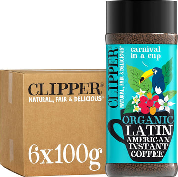 Clipper Coffee: Organic Latin American Instant Coffee - Medium Roast Coffee, Freeze Dried & Ethically Sourced - 6 Pack, 100G Per