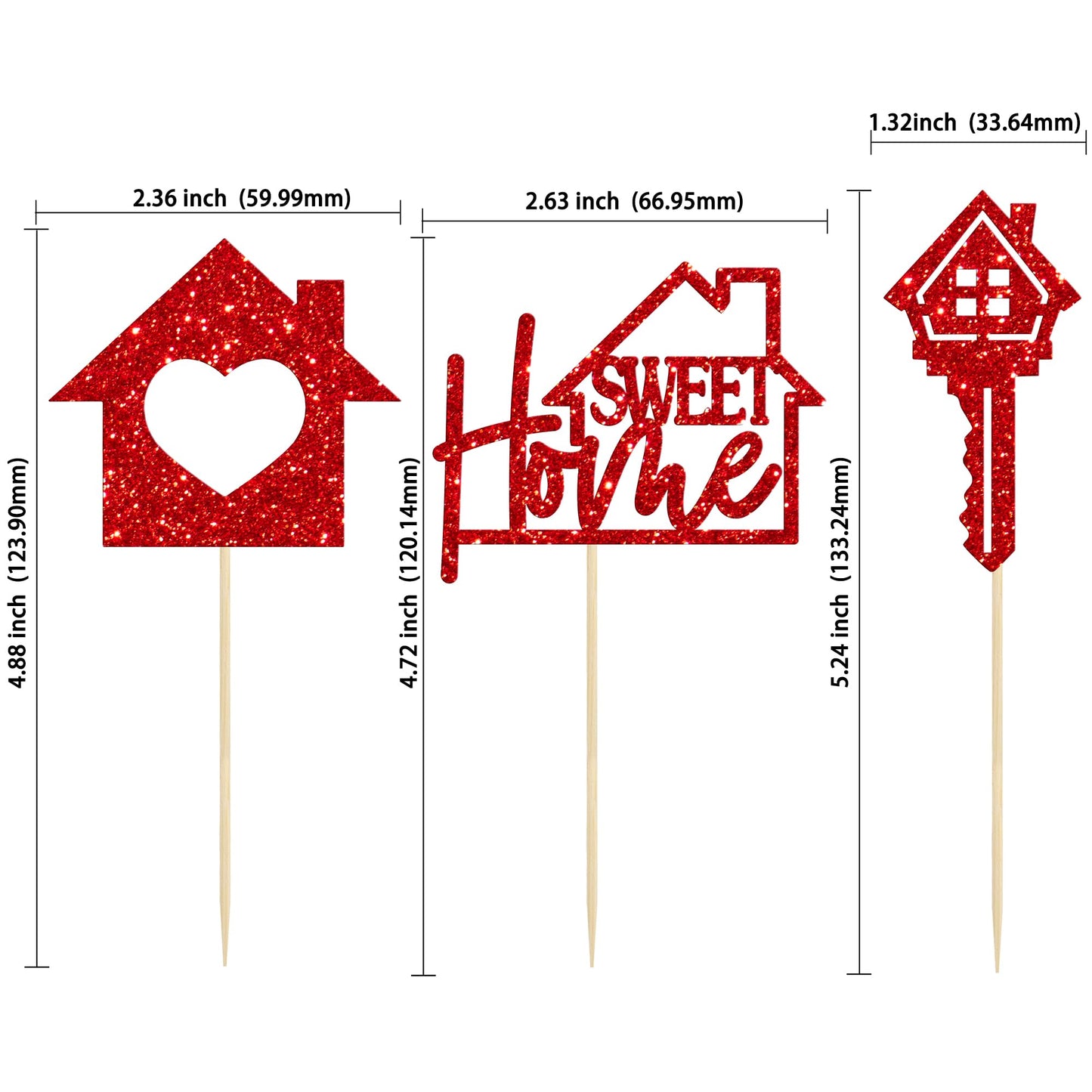 Gyufise Cupcake Toppers - 24 Pack Sweet Home Theme Decorations, Red, Paper