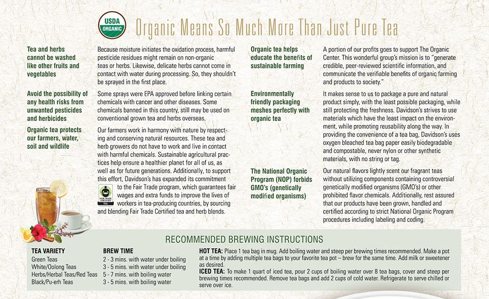 Davidson'S Organics, Red, Green & White Tea, 100-Count Unwrapped Tea Bags