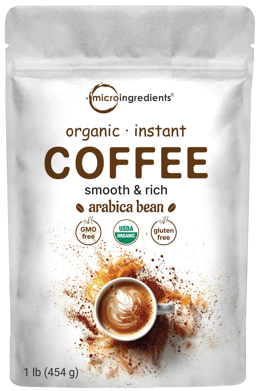 Organic Instant Coffee, 1lb Powder | Premium Arabica Coffee Beans Source | Medium to Dark Roast | Natural Fresh Flavor | Smooth 