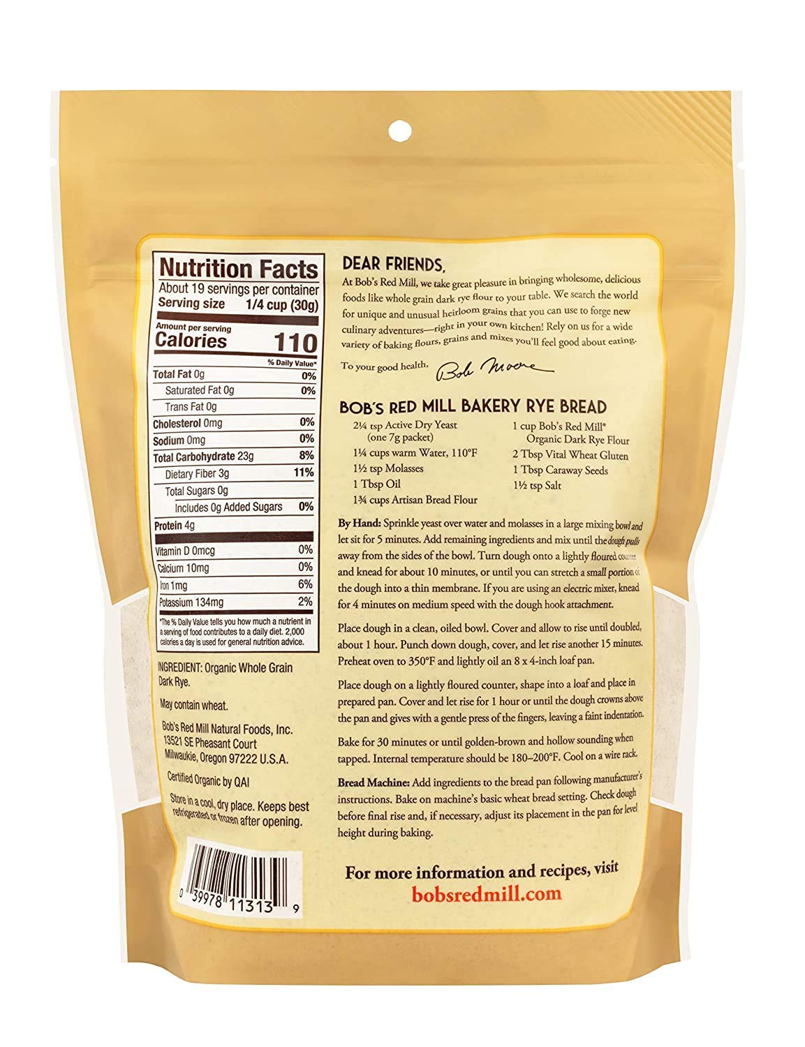 Bob'S Red Mill Organic Dark Rye Flour, 20 Oz (Pack Of 2)