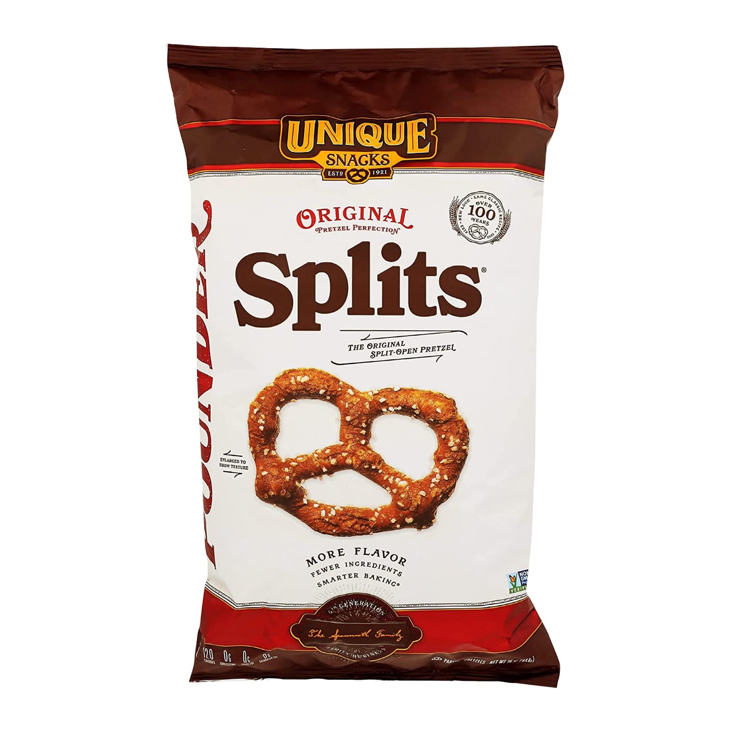 UNIQUE SNACKS Original Splits Pretzels, OU Kosher, Non-GMO, 16 Oz. Bags, Pack of 12, 1 Pound