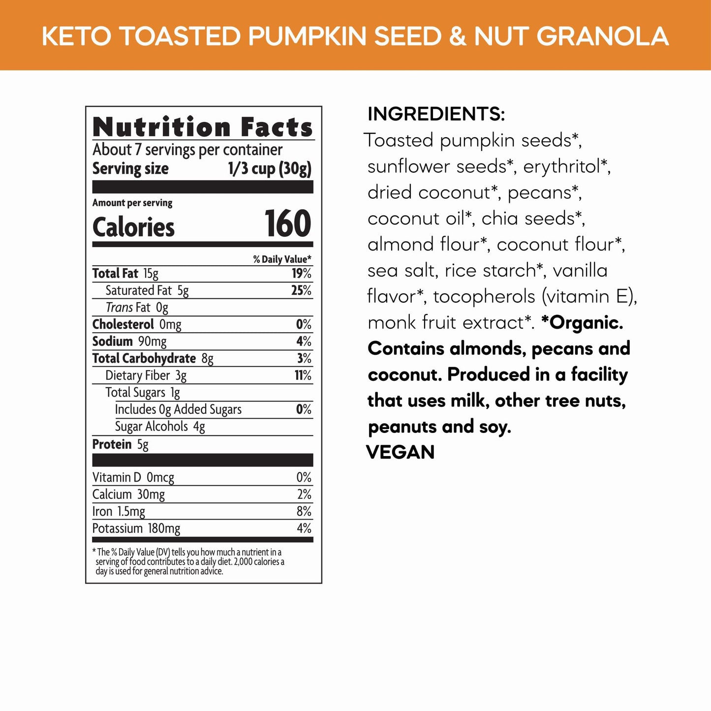 Nature's Path Organic Keto Crunch Granola, Toasted Pumpkin Seed & Vanilla Nut, Gluten Free, 8 oz, Non-GMO, Pack of 1