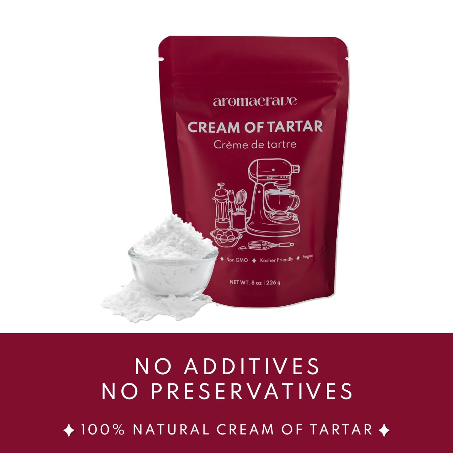 AROMACRAVE Cream of Tartar Powder, Stabilizes Egg Whites, 8 Ounce