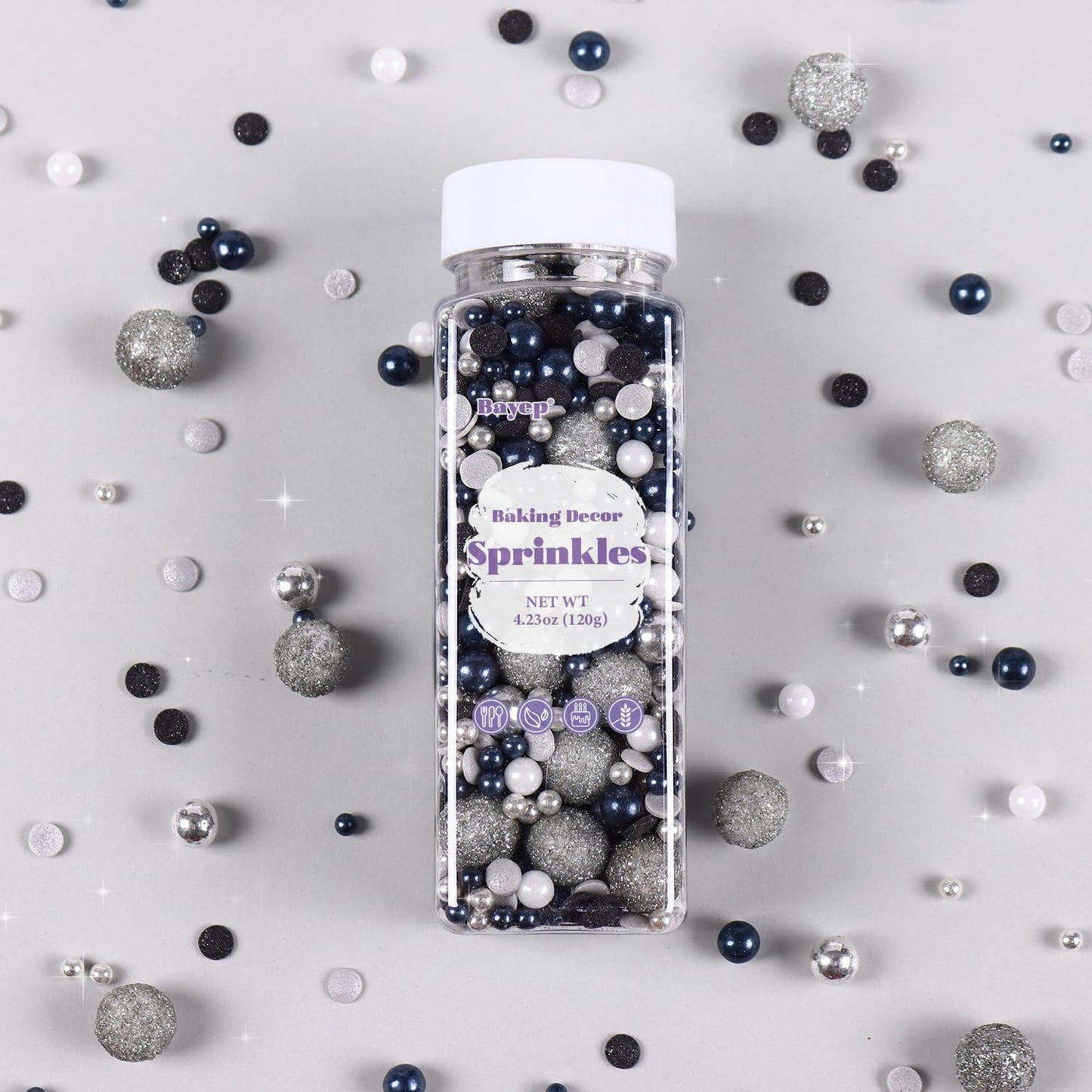 Black & Silver Sprinkles For Cake Decorating 4.23Ounce - Sparkle Pearl Sprinkles For Cupcake Toppers, Ice Cream, Candy, Cookie D