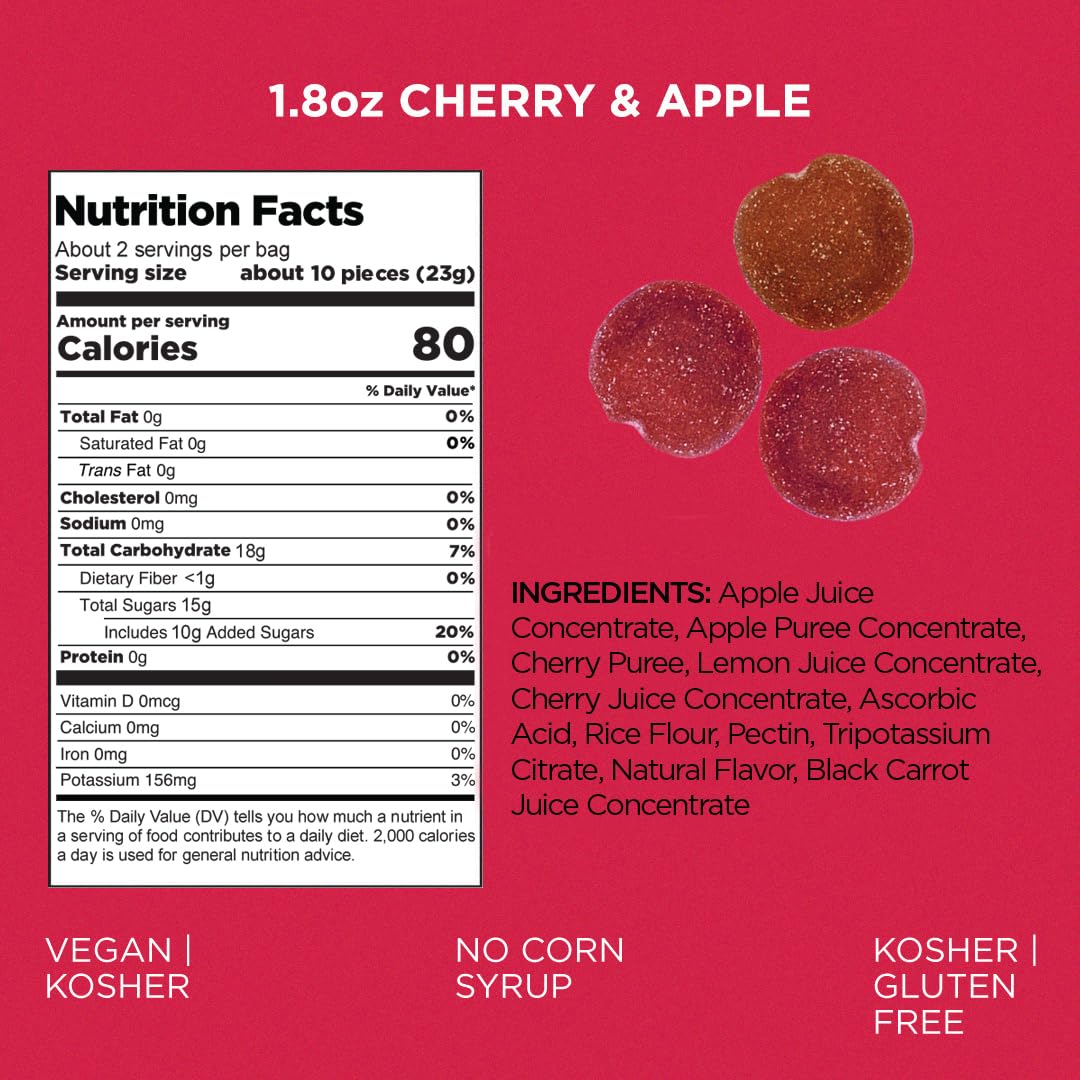 SIMPLY Really Real Gummies | Made with Real Fruit | Sour Cherry & Apple Fruit Bites | 1.8 oz (Pack of 8) | No Cane Sugar + Glute