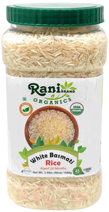 Rani Organic Platinum White Basmati Rice Extra Long Aged 56oz (3.5lbs) 1.59kg PET Jar ~ All Natural | Gluten Friendly | Vegan | 