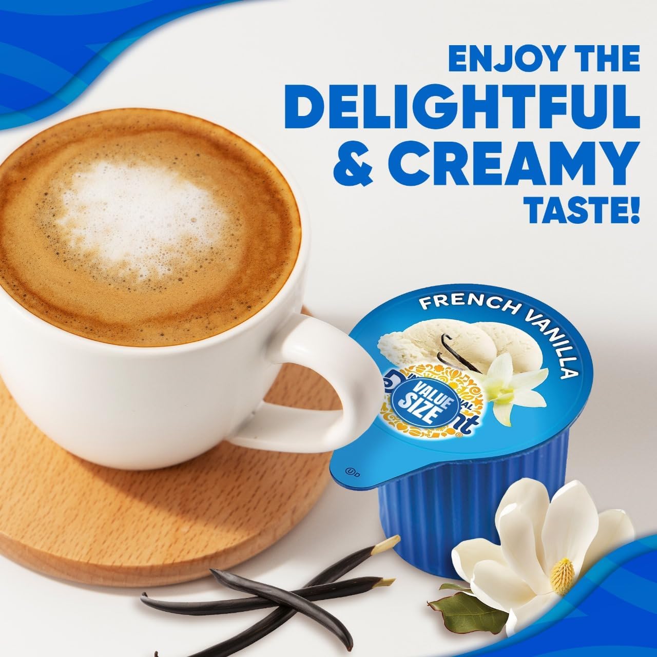 Delight French Vanilla Coffee Creamer Singles, 192 Creamer Singles Included Great For Offices, Restaurants, Coffee, Bar, Gift An