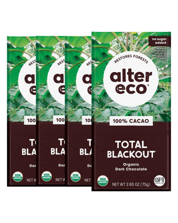 Alter Eco | Dark Chocolate Bars | Pure Dark Cocoa, Fair Trade, Organic, Non-GMO, Gluten Free (4-Pack Total Blackout)