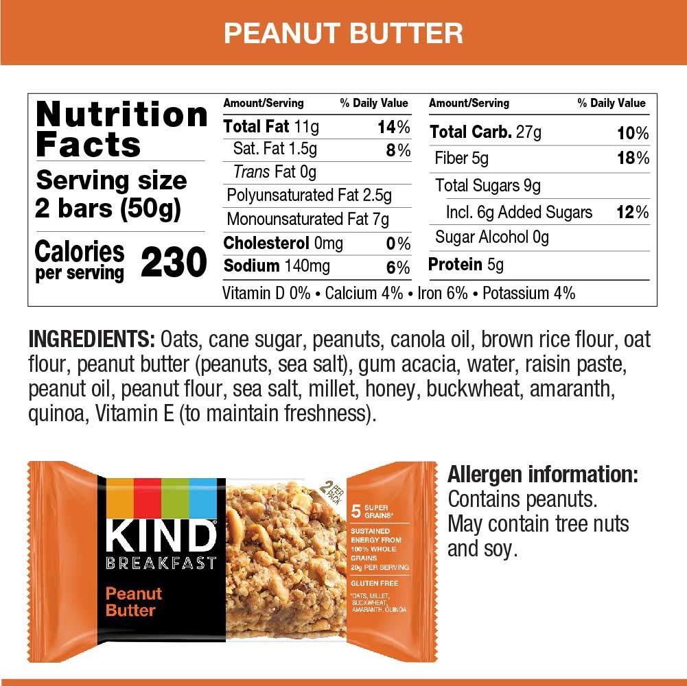 Kind Breakfast Bars, Peanut Butter, Gluten Free, 1.8Oz, 24 Count