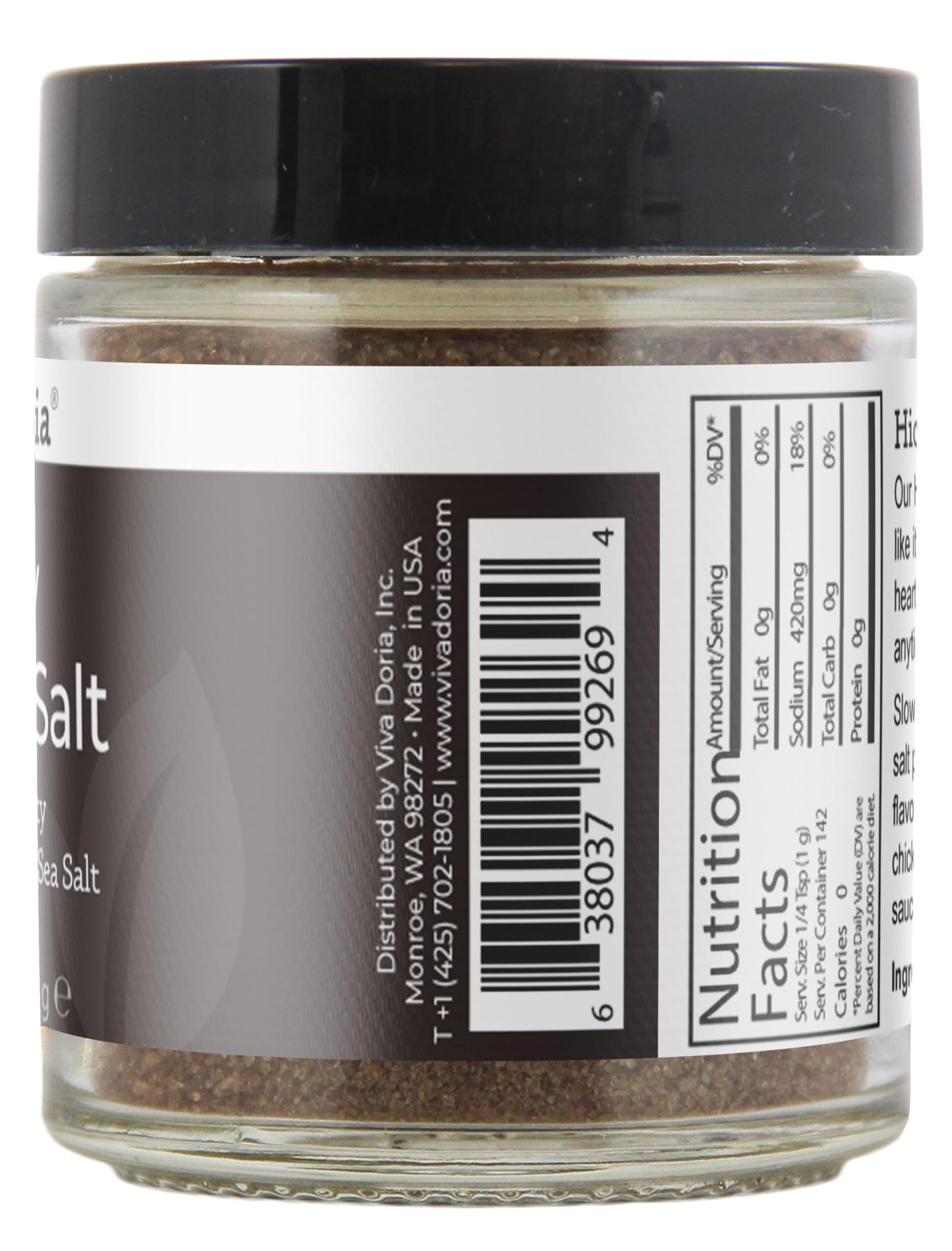 Viva Doria Hickory Smoked Sea Salt, Fine Grain, 5 oz Glass Jar