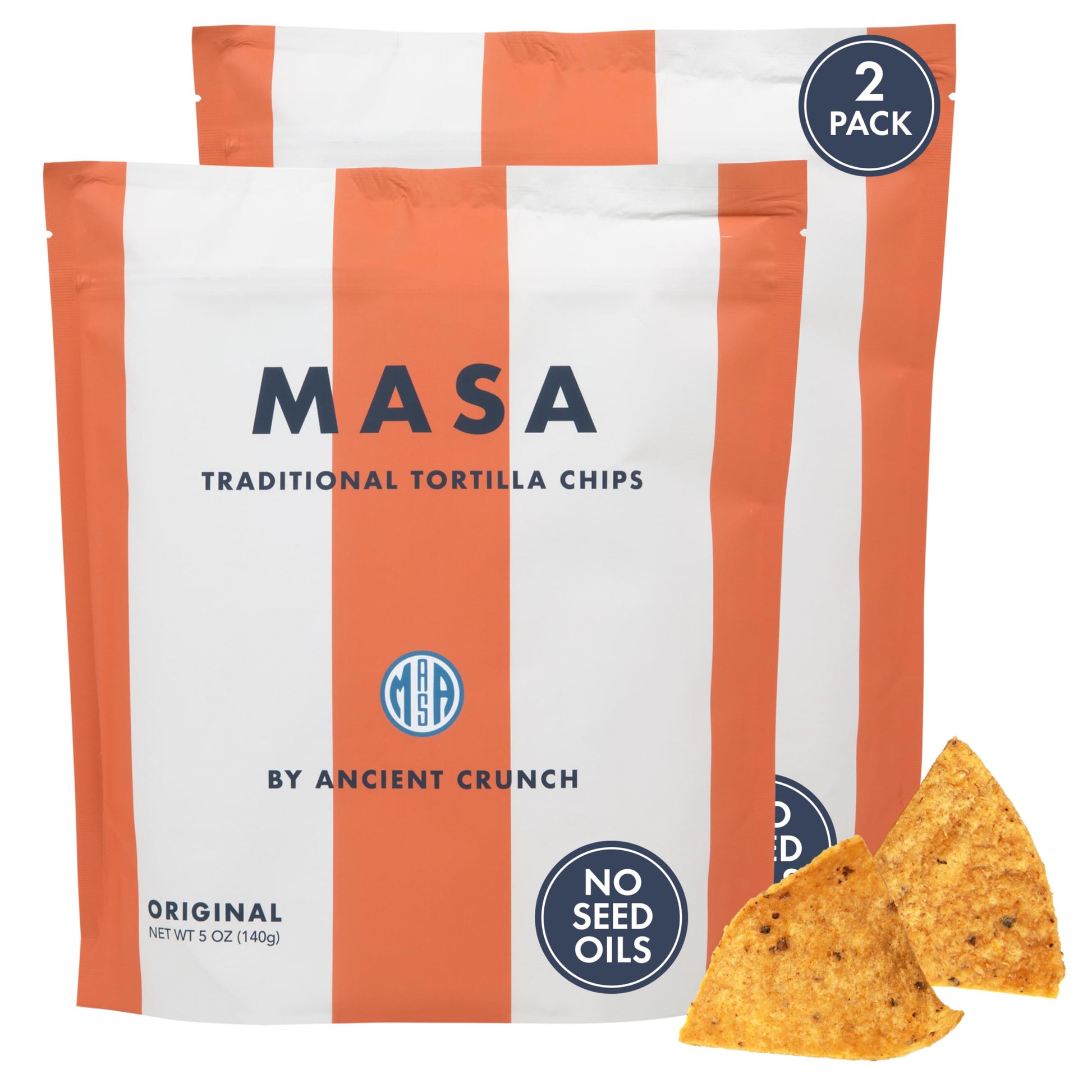 MASA CHIPS - Tortilla Chips Snack Pack - Seed Oil Free  Naturally Grown Corn Chips - Low Carb Snacks - Made with Grass Fed Tallow & Sea Salt - 2 Pack  5 Ounce Each